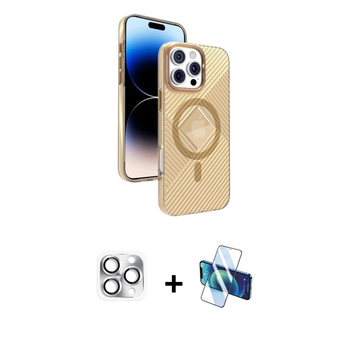 MARSİLYAN™- iPhone 16 Pro Max Kılıf Nova Modern Prime - Siyah 3D Antistatik Seramik Nano Ekran Koruyucu + Pers Alüminyum Kamera Lens - GS
