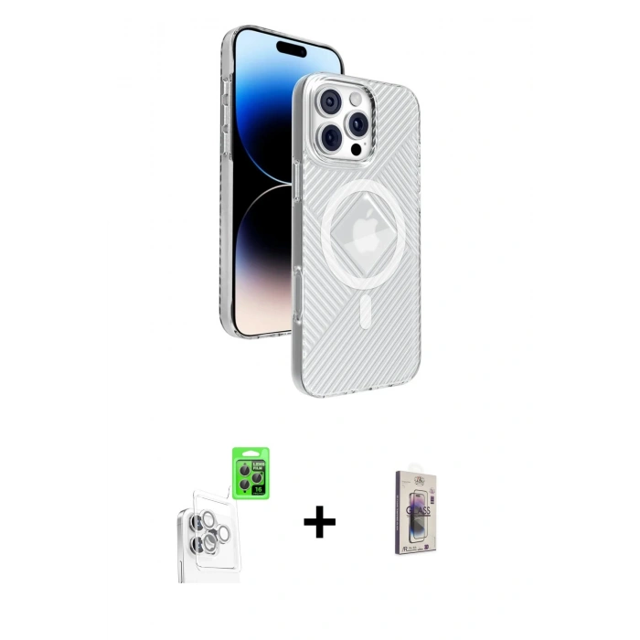 MARSİLYAN™- iPhone 16 Pro Max Kılıf Nova Modern Prime - Siyah Bilvis 3D Cam Ekran Koruyucu + Raze Metal Kamera Lens - BZ