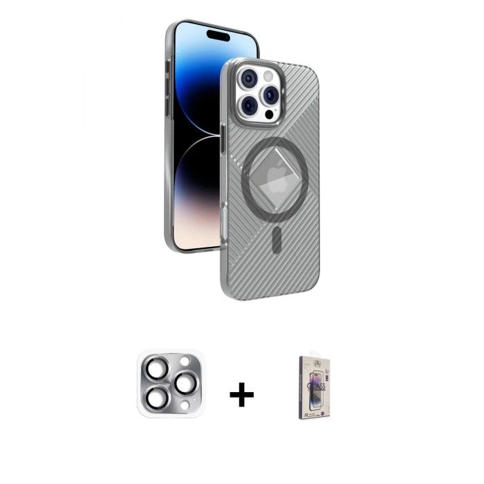 MARSİLYAN™- iPhone 16 Pro Max Kılıf Nova Modern Prime - Siyah Bilvis 3D Cam Ekran Koruyucu + Pers Alüminyum Kamera Lens - GI