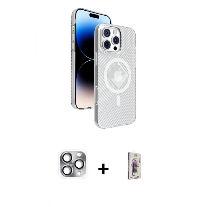 MARSİLYAN™- iPhone 16 Pro Max Kılıf Nova Modern Prime - Siyah Bilvis 3D Cam Ekran Koruyucu + Pers Alüminyum Kamera Lens - GI