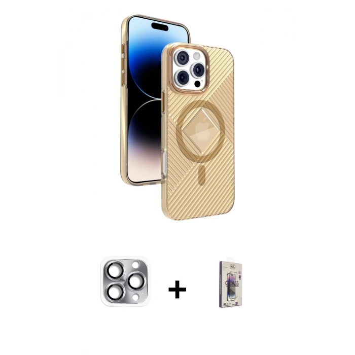 MARSİLYAN™- iPhone 16 Pro Max Kılıf Nova Modern Prime - Siyah Bilvis 3D Cam Ekran Koruyucu + Pers Alüminyum Kamera Lens - GI