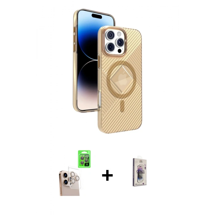 MARSİLYAN™- iPhone 16 Pro Max Kılıf Nova Modern Prime - Siyah Bilvis 3D Cam Ekran Koruyucu + Raze Metal Kamera Lens - NLGY