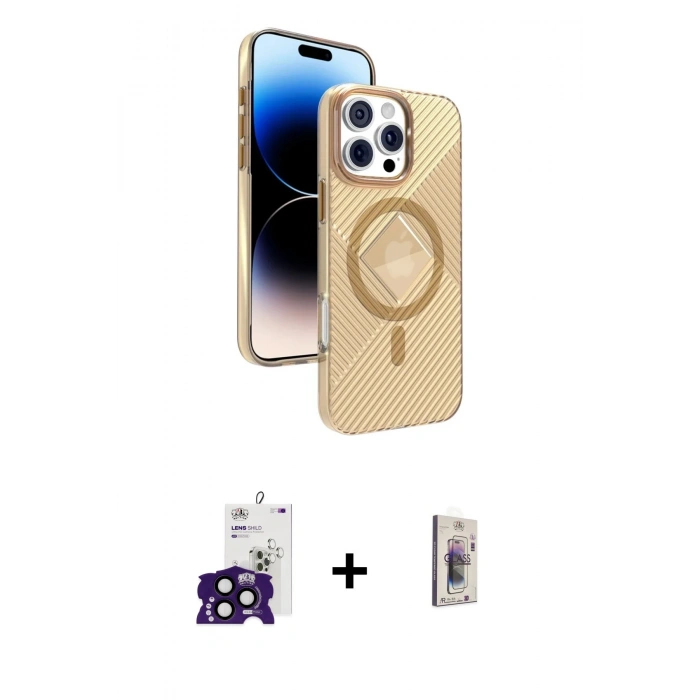 MARSİLYAN™- iPhone 16 Pro Max Kılıf Nova Modern Prime - Siyah Bilvis 3D Cam Ekran Koruyucu + Bilvis Titan Kamera Lens - SH