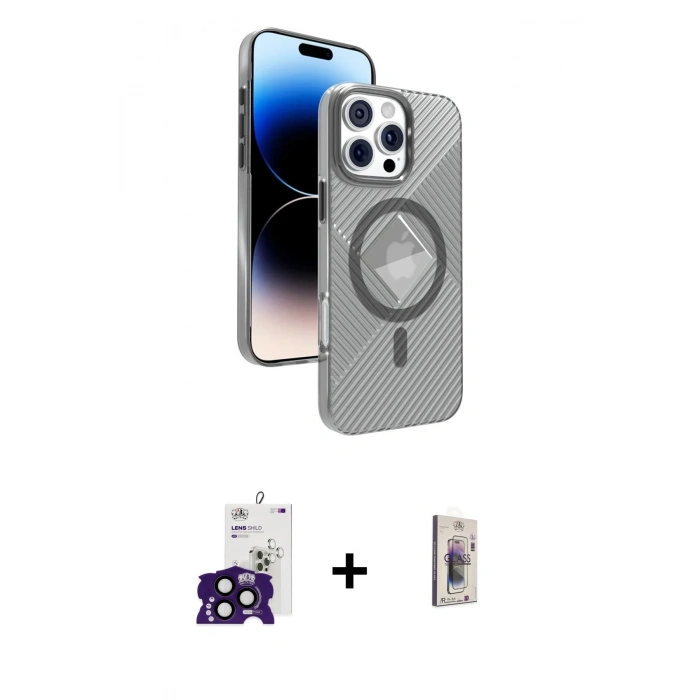 MARSİLYAN™- iPhone 16 Pro Max Kılıf Nova Modern Prime - Siyah Bilvis 3D Cam Ekran Koruyucu + Bilvis Titan Kamera Lens - SH