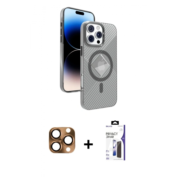 MARSİLYAN™- iPhone 16 Pro Max Kılıf Nova Modern Prime - Siyah Bilvis 3X AR Hayalet Cam Ekran Koruyucu + Pers Alüminyum Kamera Lens - CLTM