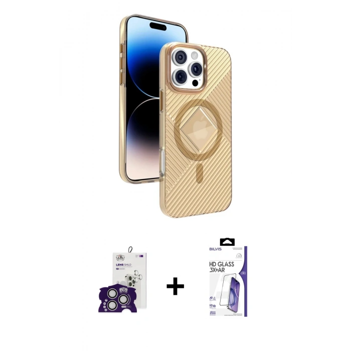 MARSİLYAN™- iPhone 16 Pro Max Kılıf Nova Modern Prime - Siyah Bilvis 3X AR HD Cam Ekran Koruyucu + Bilvis Titan Kamera Lens - GS
