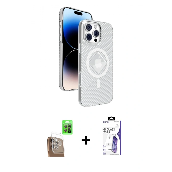 MARSİLYAN™- iPhone 16 Pro Max Kılıf Nova Modern Prime - Siyah Bilvis 3X AR HD Cam Ekran Koruyucu + Raze Metal Kamera Lens - CLTM