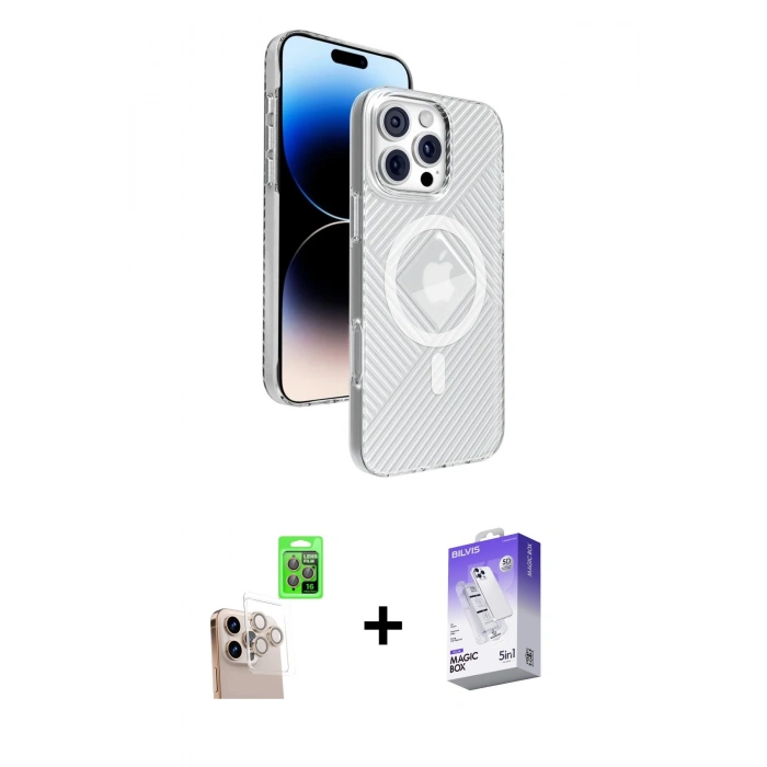 MARSİLYAN™- iPhone 16 Pro Max Kılıf Nova Modern Prime - Siyah Bilvis 5in1 3D Magic Cam Ekran Koruyucu + Raze Metal Kamera Lens - NLGY