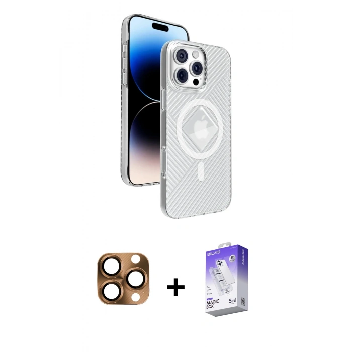 MARSİLYAN™- iPhone 16 Pro Max Kılıf Nova Modern Prime - Siyah Bilvis 5in1 3D Magic Cam Ekran Koruyucu + Pers Alüminyum Kamera Lens - CLTM