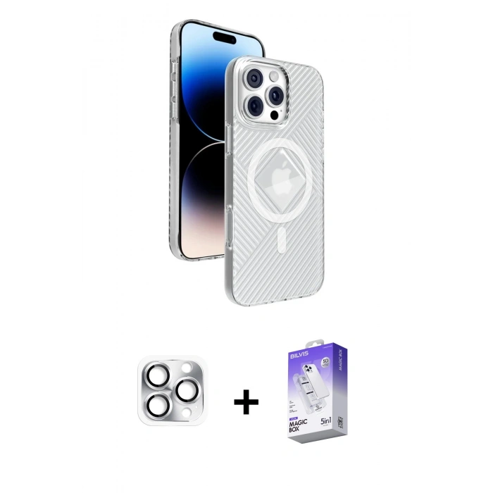 MARSİLYAN™- iPhone 16 Pro Max Kılıf Nova Modern Prime - Siyah Bilvis 5in1 3D Magic Cam Ekran Koruyucu + Pers Alüminyum Kamera Lens - GS