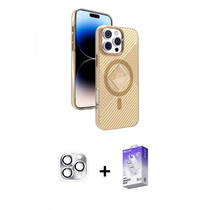 MARSİLYAN™- iPhone 16 Pro Max Kılıf Nova Modern Prime - Siyah Bilvis 5in1 3D Magic Cam Ekran Koruyucu + Pers Alüminyum Kamera Lens - GS