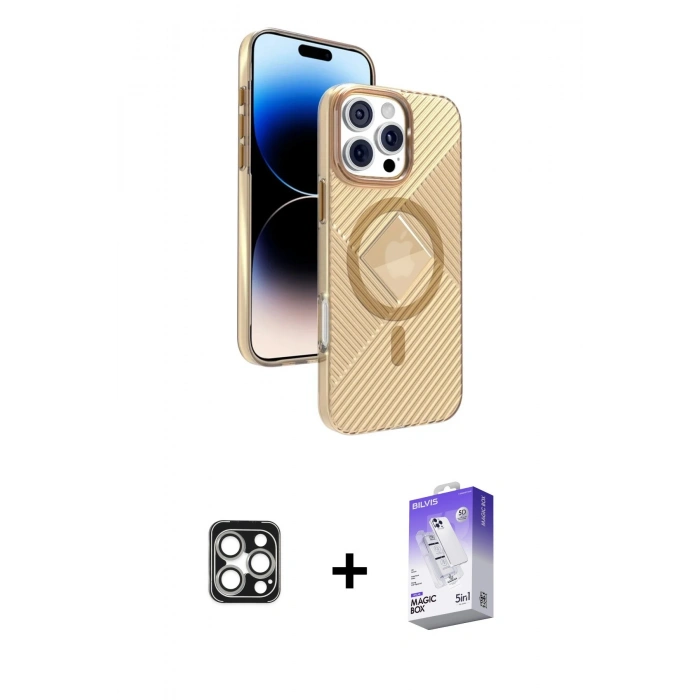 MARSİLYAN™- iPhone 16 Pro Max Kılıf Nova Modern Prime - Siyah Bilvis 5in1 3D Magic Cam Ekran Koruyucu + PVD Metal Kamera Lens - GS