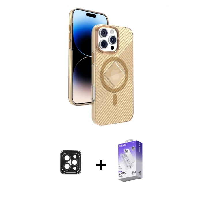 MARSİLYAN™- iPhone 16 Pro Max Kılıf Nova Modern Prime - Siyah Bilvis 5in1 3D Magic Cam Ekran Koruyucu + PVD Metal Kamera Lens - SH