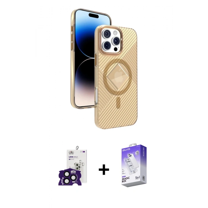 MARSİLYAN™- iPhone 16 Pro Max Kılıf Nova Modern Prime - Siyah Bilvis 5in1 3D Magic Cam Ekran Koruyucu + Siyah Bilvis Titan Kamera Lens