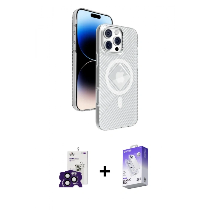 MARSİLYAN™- iPhone 16 Pro Max Kılıf Nova Modern Prime - Siyah Bilvis 5in1 3D Magic Cam Ekran Koruyucu + Siyah Bilvis Titan Kamera Lens