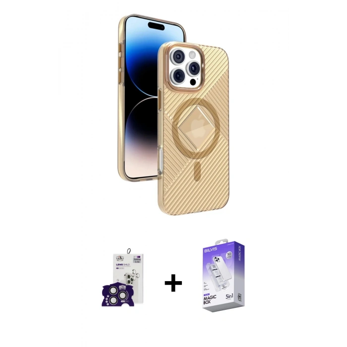 MARSİLYAN™- iPhone 16 Pro Max Kılıf Nova Modern Prime - Siyah Bilvis 5in1 3D Magic Cam Ekran Koruyucu + Bilvis Titan Kamera Lens - TMGI