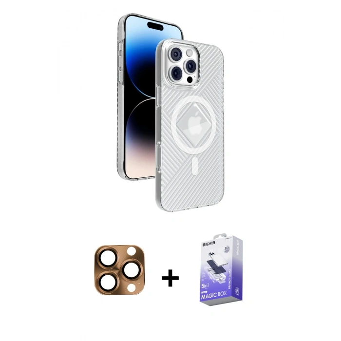 MARSİLYAN™- iPhone 16 Pro Max Kılıf Nova Modern Prime - Siyah Bilvis 5in1 5D Magic Hayalet Cam Ekran Koruyucu + Pers Alüminyum Kamera Lens - CLTM