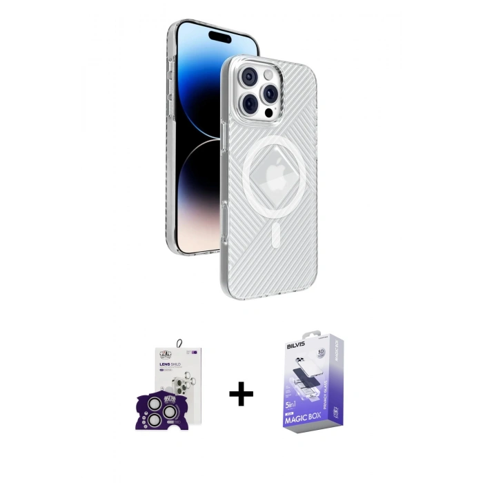 MARSİLYAN™- iPhone 16 Pro Max Kılıf Nova Modern Prime - Siyah Bilvis 5in1 5D Magic Hayalet Cam Ekran Koruyucu + Bilvis Titan Kamera Lens - GS