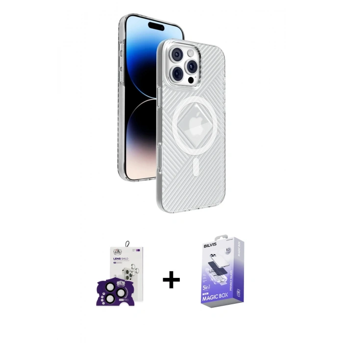 MARSİLYAN™- iPhone 16 Pro Max Kılıf Nova Modern Prime - Siyah Bilvis 5in1 5D Magic Hayalet Cam Ekran Koruyucu + Bilvis Titan Kamera Lens - SH