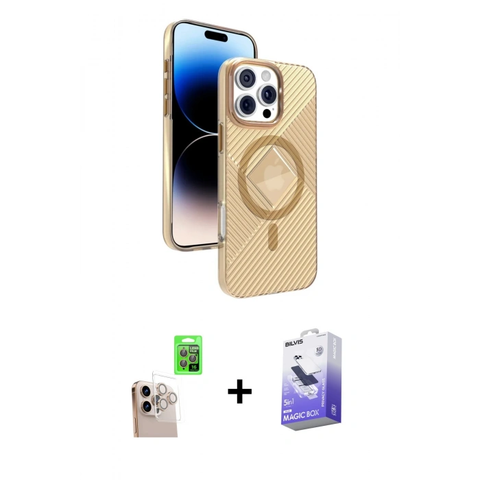 MARSİLYAN™- iPhone 16 Pro Max Kılıf Nova Modern Prime - Siyah Bilvis 5in1 5D Magic Hayalet Cam Ekran Koruyucu + Raze Metal Kamera Lens - NLGY