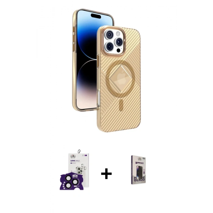 MARSİLYAN™- iPhone 16 Pro Max Kılıf Nova Modern Prime - Siyah Bilvis Hayalet Cam Ekran Koruyucu + Bilvis Titan Kamera Lens - SH