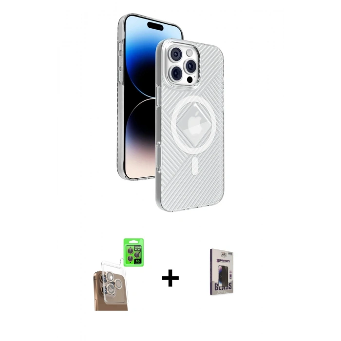 MARSİLYAN™- iPhone 16 Pro Max Kılıf Nova Modern Prime - Siyah Bilvis Hayalet Cam Ekran Koruyucu + Raze Metal Kamera Lens - CLTM