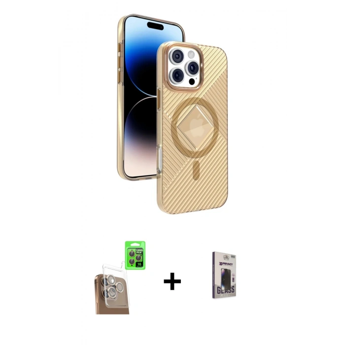 MARSİLYAN™- iPhone 16 Pro Max Kılıf Nova Modern Prime - Siyah Bilvis Hayalet Cam Ekran Koruyucu + Raze Metal Kamera Lens - CLTM