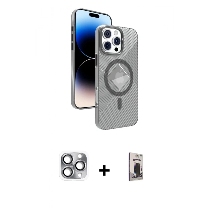 MARSİLYAN™- iPhone 16 Pro Max Kılıf Nova Modern Prime - Siyah Bilvis Hayalet Cam Ekran Koruyucu + Pers Alüminyum Kamera Lens - GI