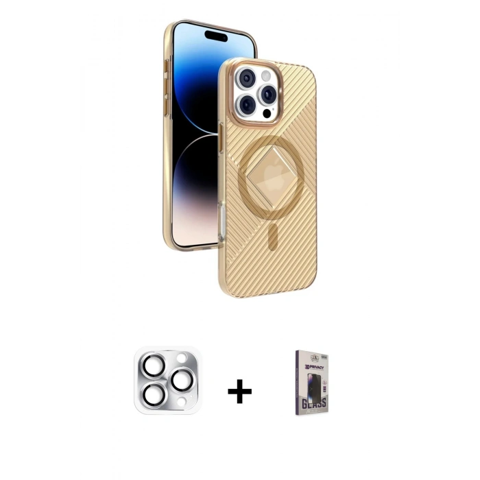 MARSİLYAN™- iPhone 16 Pro Max Kılıf Nova Modern Prime - Siyah Bilvis Hayalet Cam Ekran Koruyucu + Pers Alüminyum Kamera Lens - GS