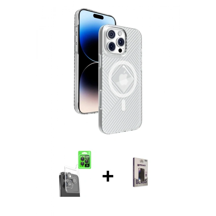 MARSİLYAN™- iPhone 16 Pro Max Kılıf Nova Modern Prime - Siyah Bilvis Hayalet Cam Ekran Koruyucu + Raze Metal Kamera Lens - SH