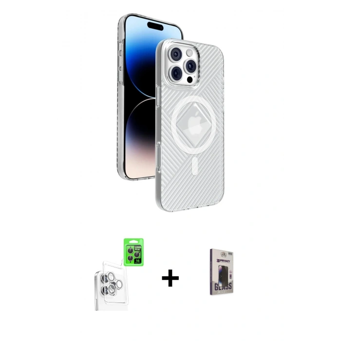 MARSİLYAN™- iPhone 16 Pro Max Kılıf Nova Modern Prime - Siyah Bilvis Hayalet Cam Ekran Koruyucu + Raze Metal Kamera Lens - BZ