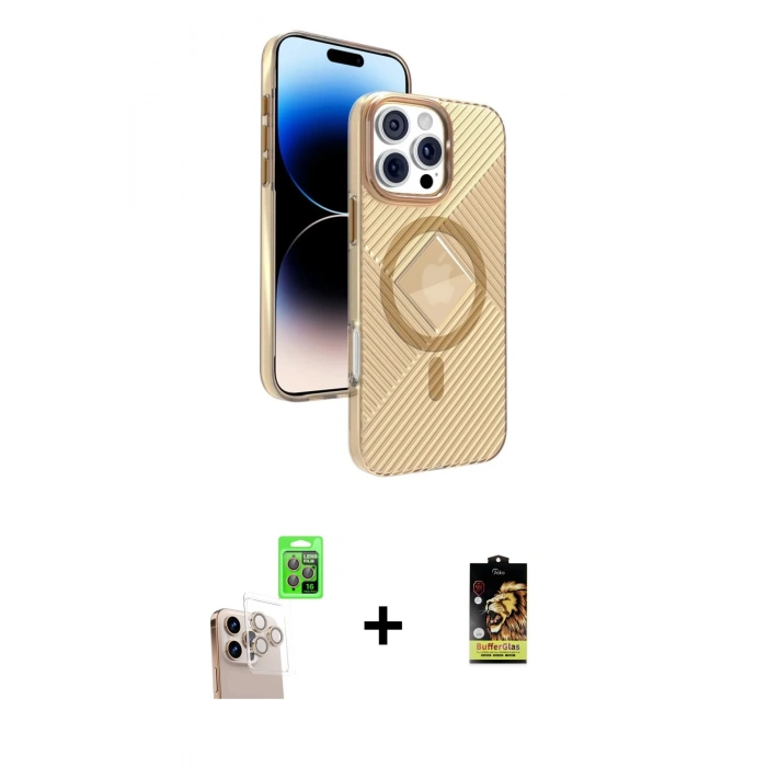 MARSİLYAN™- iPhone 16 Pro Max Kılıf Nova Modern Prime - Siyah Buffer Cam Ekran Koruyucu + Raze Metal Kamera Lens - NLGY
