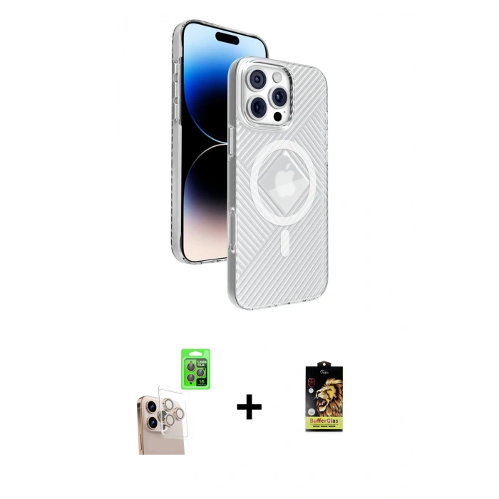 MARSİLYAN™- iPhone 16 Pro Max Kılıf Nova Modern Prime - Siyah Buffer Cam Ekran Koruyucu + Raze Metal Kamera Lens - NLGY