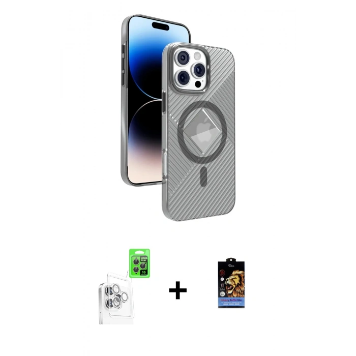 MARSİLYAN™- iPhone 16 Pro Max Kılıf Nova Modern Prime - Siyah Buffer Hayalet Cam Ekran Koruyucu + Raze Metal Kamera Lens - BZ