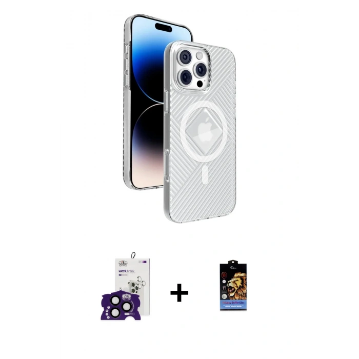 MARSİLYAN™- iPhone 16 Pro Max Kılıf Nova Modern Prime - Siyah Buffer Hayalet Cam Ekran Koruyucu + Bilvis Titan Kamera Lens - SH