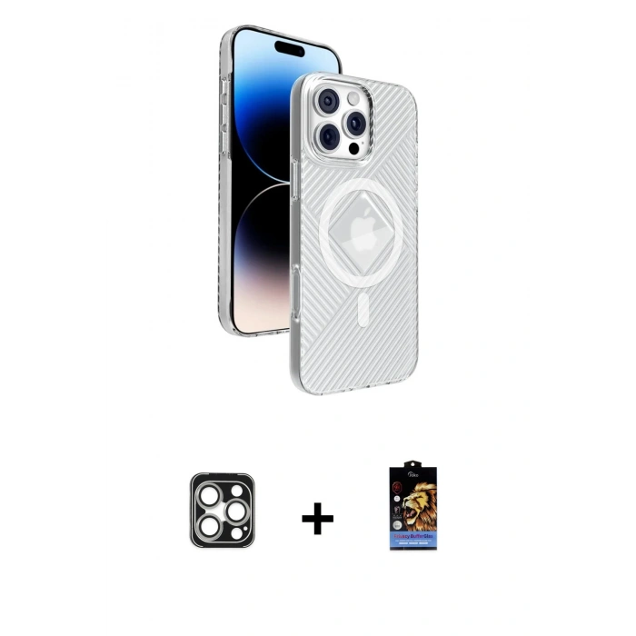 MARSİLYAN™- iPhone 16 Pro Max Kılıf Nova Modern Prime - Siyah Buffer Hayalet Cam Ekran Koruyucu + PVD Metal Kamera Lens - GS