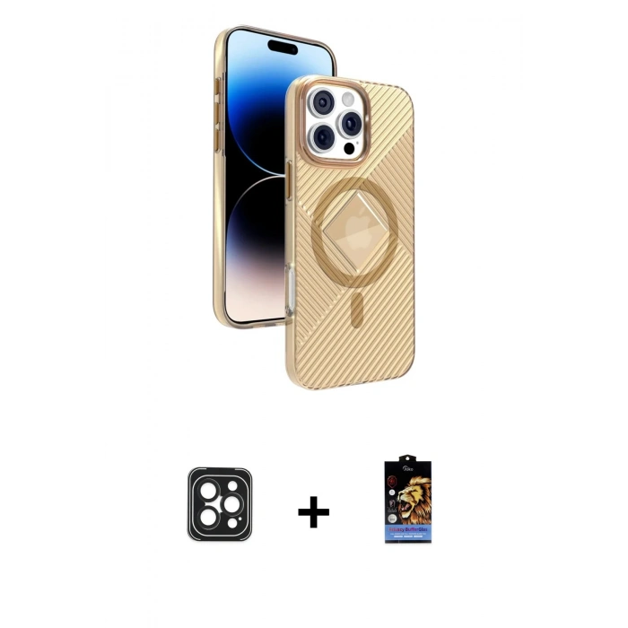 MARSİLYAN™- iPhone 16 Pro Max Kılıf Nova Modern Prime - Siyah Buffer Hayalet Cam Ekran Koruyucu + Siyah PVD Metal Kamera Lens