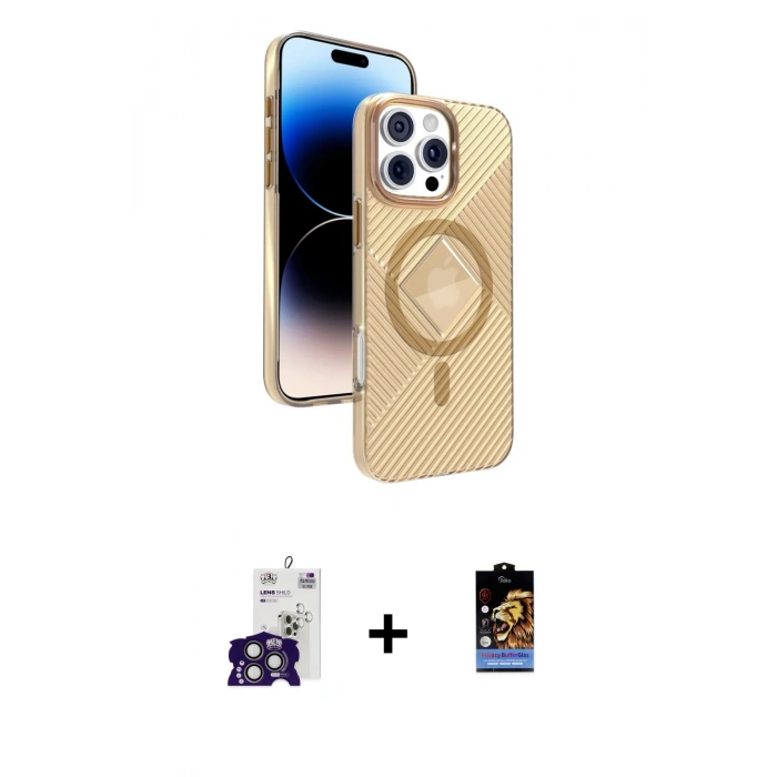 MARSİLYAN™- iPhone 16 Pro Max Kılıf Nova Modern Prime - Siyah Buffer Hayalet Cam Ekran Koruyucu + Titanyum Gri Bilvis Titan Kamera Lens