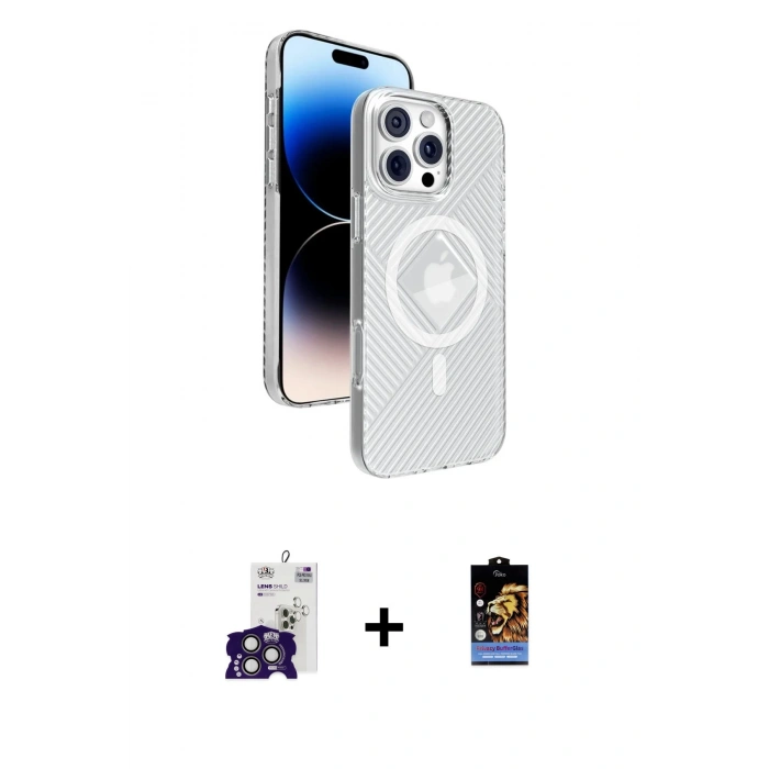 MARSİLYAN™- iPhone 16 Pro Max Kılıf Nova Modern Prime - Siyah Buffer Hayalet Cam Ekran Koruyucu + Titanyum Gri Bilvis Titan Kamera Lens