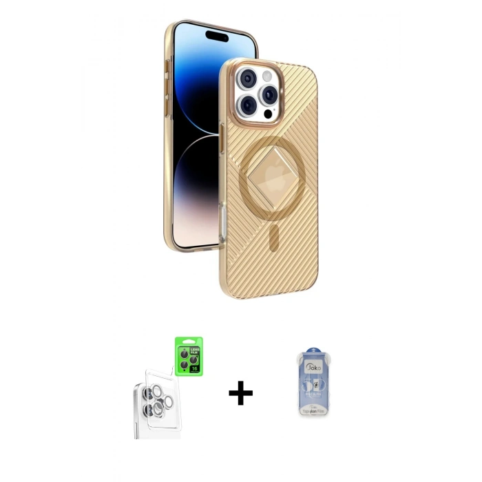 MARSİLYAN™- iPhone 16 Pro Max Kılıf Nova Modern Prime - Siyah Joko Magic 5D Cam + Beyaz Raze Metal Kamera Lens