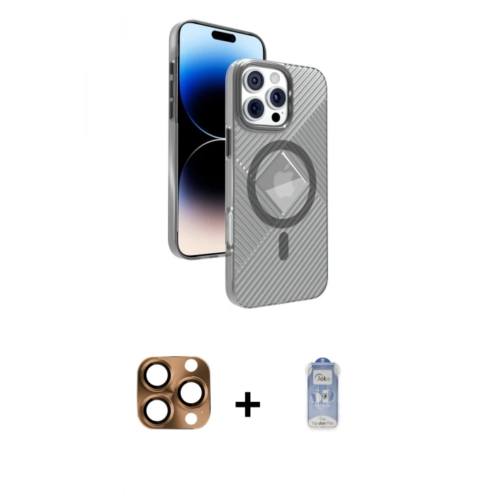 MARSİLYAN™- iPhone 16 Pro Max Kılıf Nova Modern Prime - Siyah Joko Magic 5D Cam + Pers Alüminyum Kamera Lens - CLTM