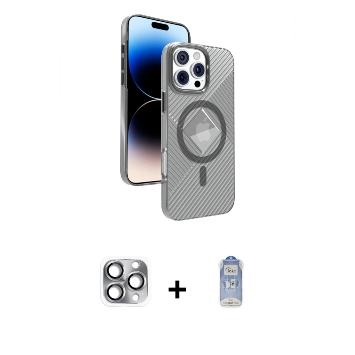 MARSİLYAN™- iPhone 16 Pro Max Kılıf Nova Modern Prime - Siyah Joko Magic 5D Cam + Pers Alüminyum Kamera Lens - GI