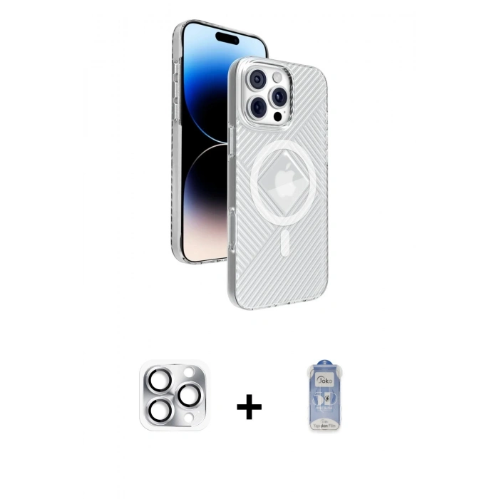 MARSİLYAN™- iPhone 16 Pro Max Kılıf Nova Modern Prime - Siyah Joko Magic 5D Cam + Pers Alüminyum Kamera Lens - GS