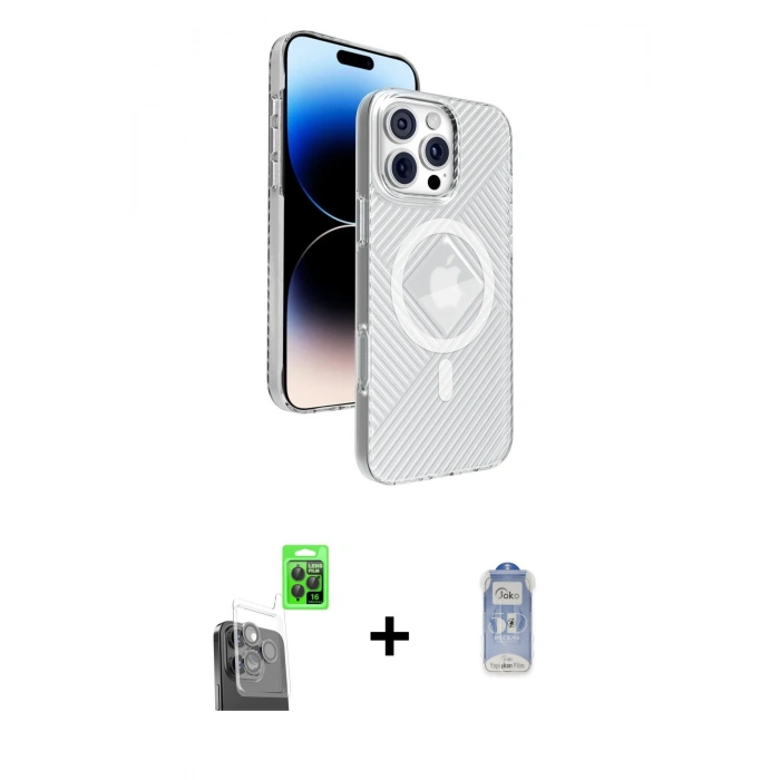 MARSİLYAN™- iPhone 16 Pro Max Kılıf Nova Modern Prime - Siyah Joko Magic 5D Cam + Raze Metal Kamera Lens - SH