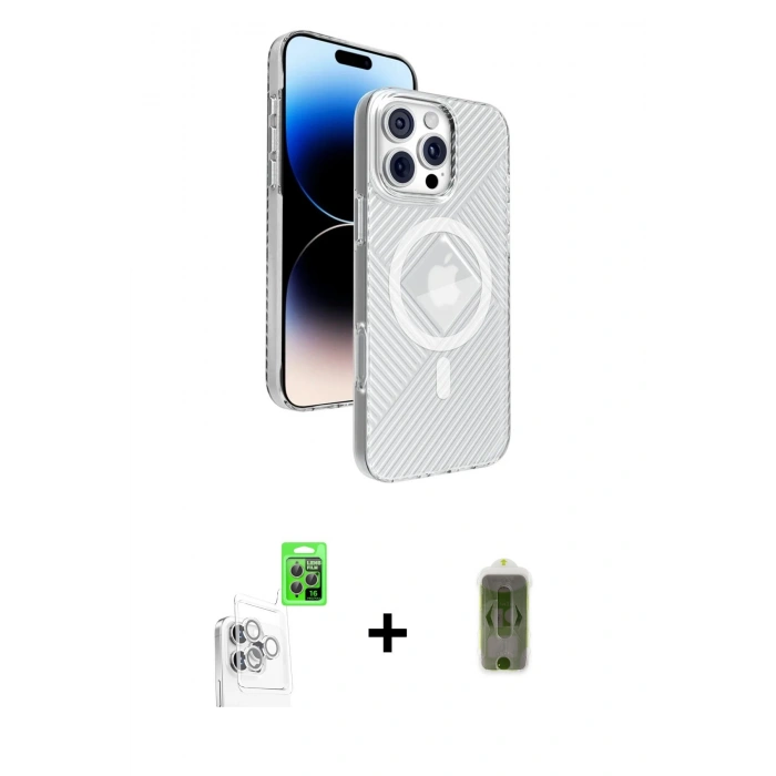MARSİLYAN™- iPhone 16 Pro Max Kılıf Nova Modern Prime - Siyah Joko Magic 5D Hayalet Cam + Raze Metal Kamera Lens - BZ