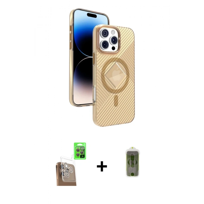MARSİLYAN™- iPhone 16 Pro Max Kılıf Nova Modern Prime - Siyah Joko Magic 5D Hayalet Cam + Çöl Titanyum Raze Metal Kamera Lens