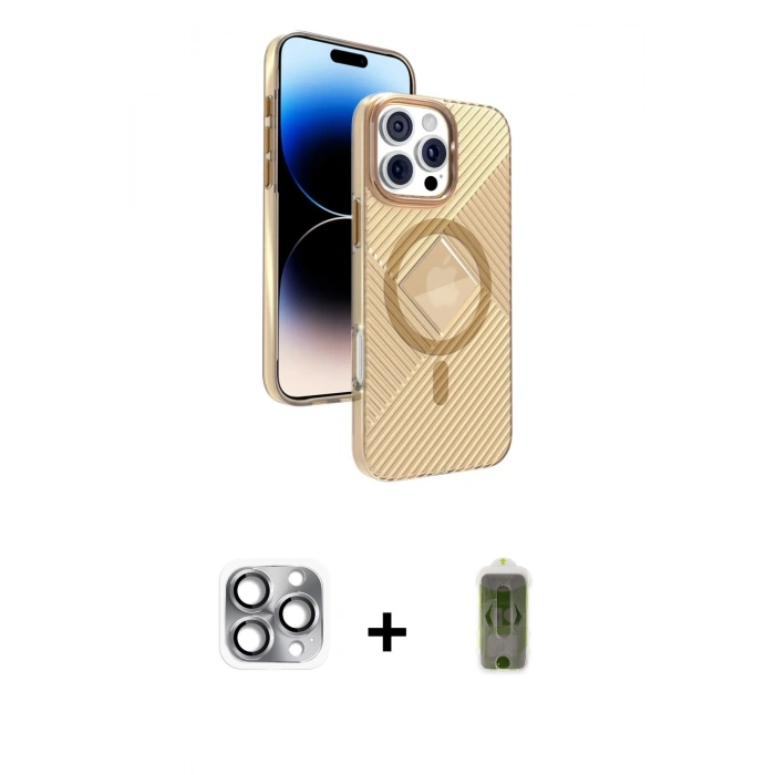 MARSİLYAN™- iPhone 16 Pro Max Kılıf Nova Modern Prime - Siyah Joko Magic 5D Hayalet Cam + Gri Pers Alüminyum Kamera Lens