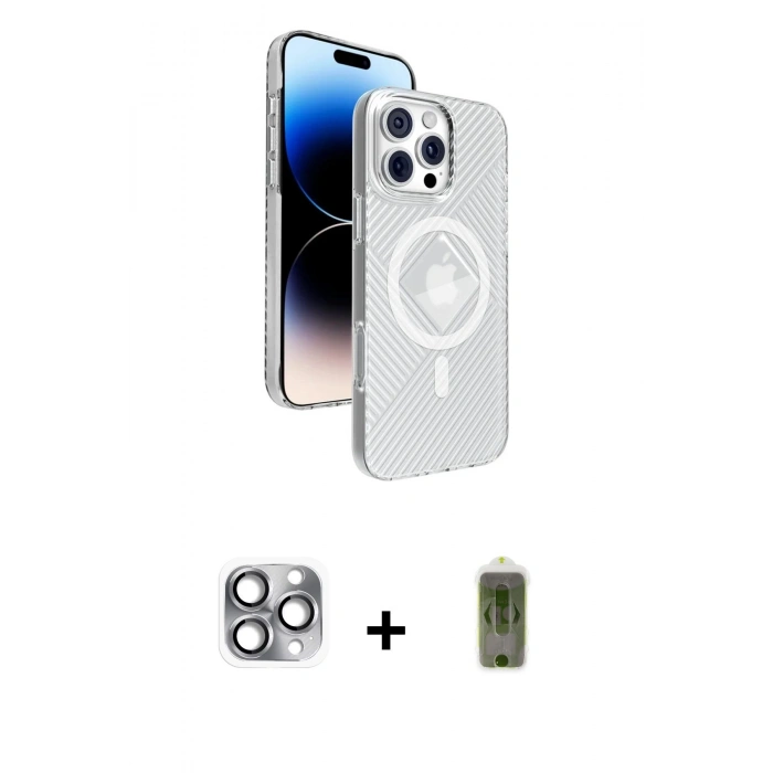 MARSİLYAN™- iPhone 16 Pro Max Kılıf Nova Modern Prime - Siyah Joko Magic 5D Hayalet Cam + Gri Pers Alüminyum Kamera Lens