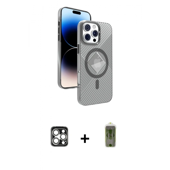 MARSİLYAN™- iPhone 16 Pro Max Kılıf Nova Modern Prime - Siyah Joko Magic 5D Hayalet Cam + PVD Metal Kamera Lens - GS