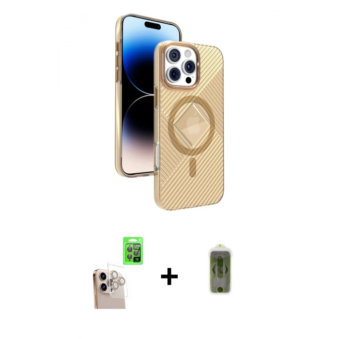 MARSİLYAN™- iPhone 16 Pro Max Kılıf Nova Modern Prime - Siyah Joko Magic 5D Hayalet Cam + Natural Grey Raze Metal Kamera Lens
